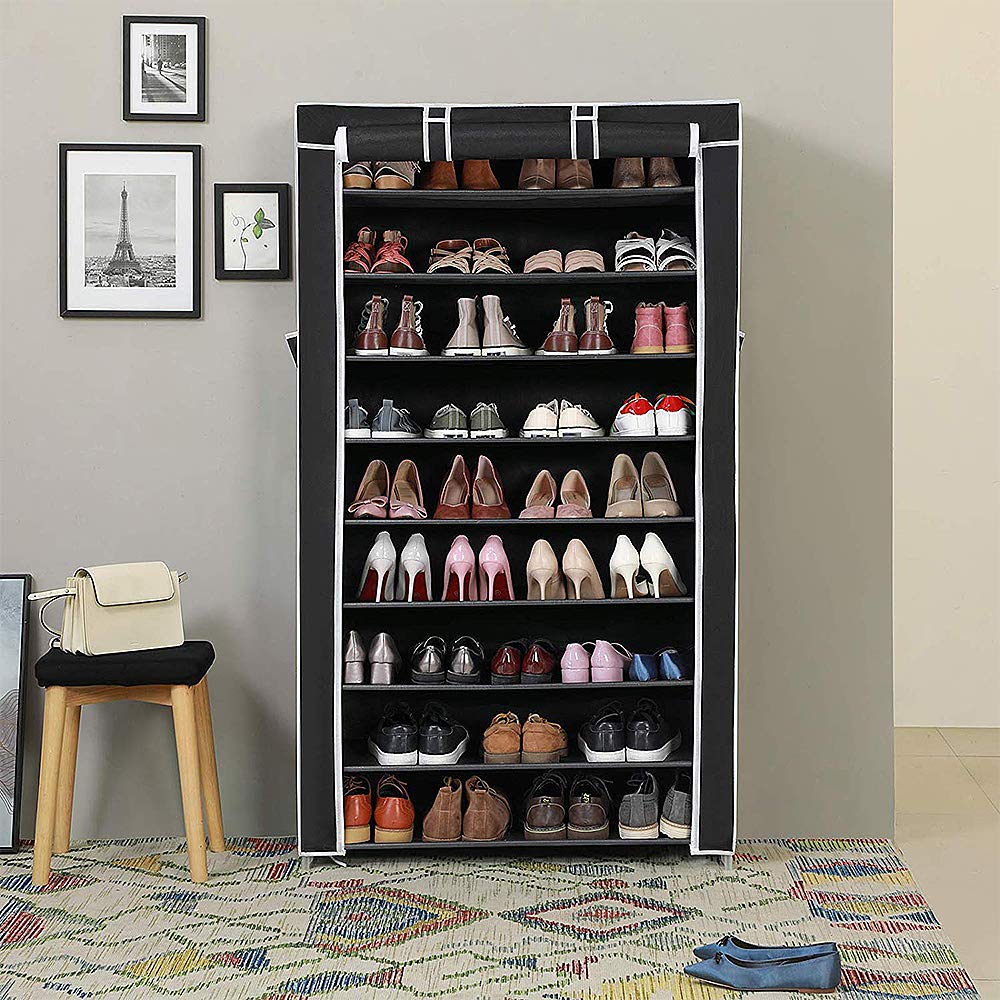 Scarpiera Armadio Salvaspazio 9 Ripiani 88 * 28 * 160cm Fino a 27 Paia Di Scarpe Struttura Acciaio e Rivestimento In Tessuto TNT Impermeabile Con Chiusura Zip Antipolvere