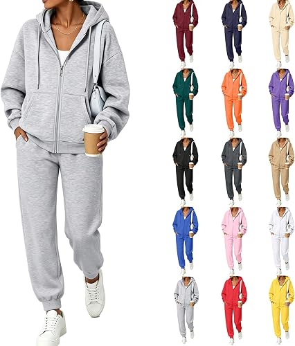 LMRXOFE Gym Two Piece Sets for Women 2026 Womens Zip Up Hoodie and Joggers Two P