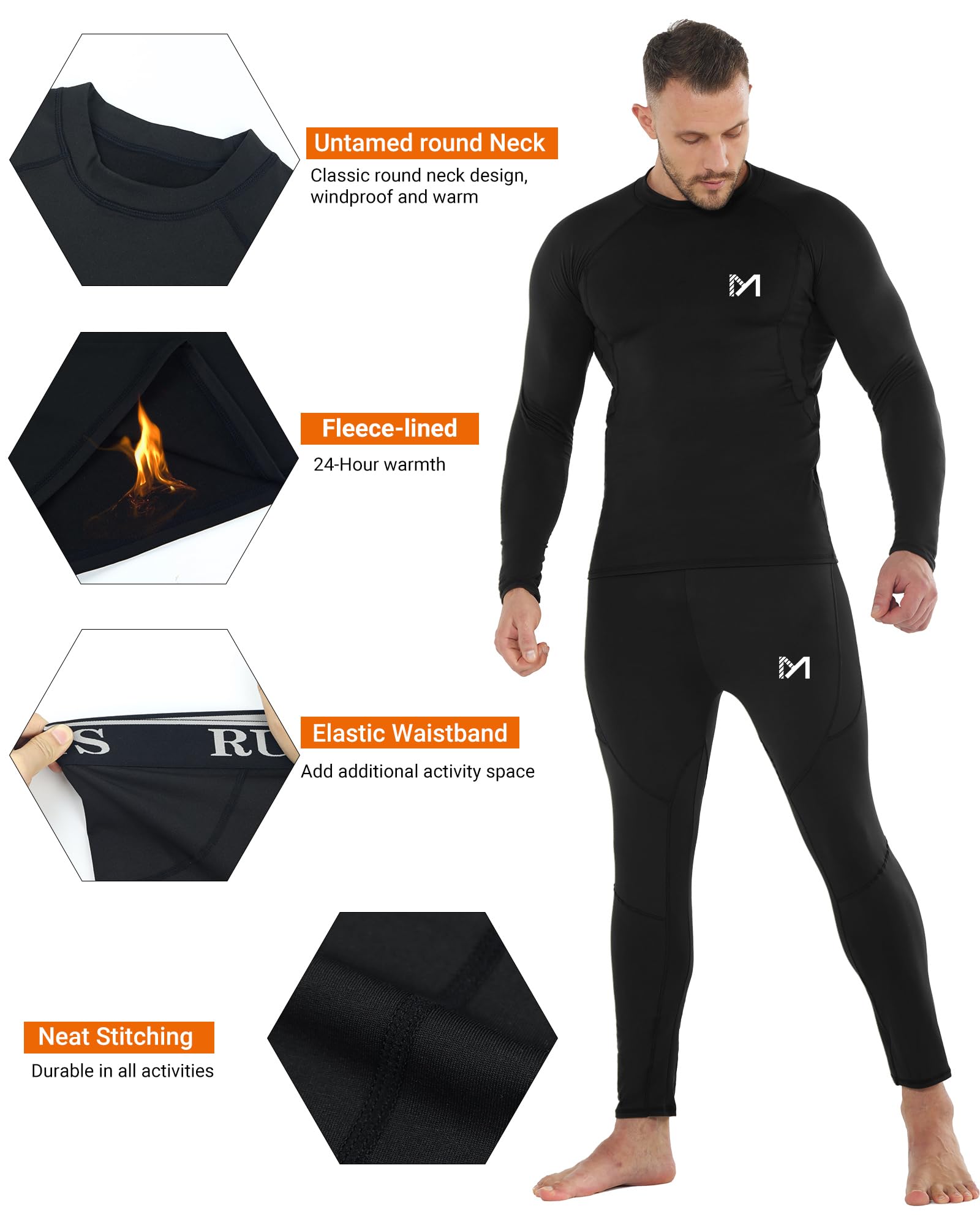 MEETYOO Lot 2 Sous-Vêtement Thermique Homme Respirant Régulation Transpiration Ski Sport
