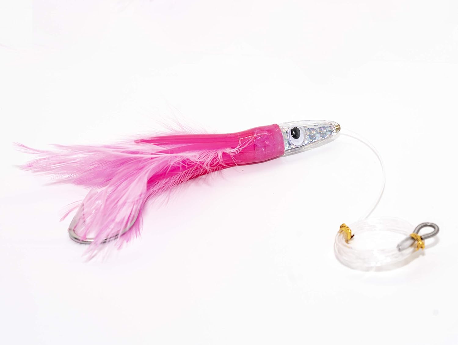 Set of 6 Tuna Flasher Lures, Rigged with 150 lb Leader and Ready to Go! with Black Mesh Bag