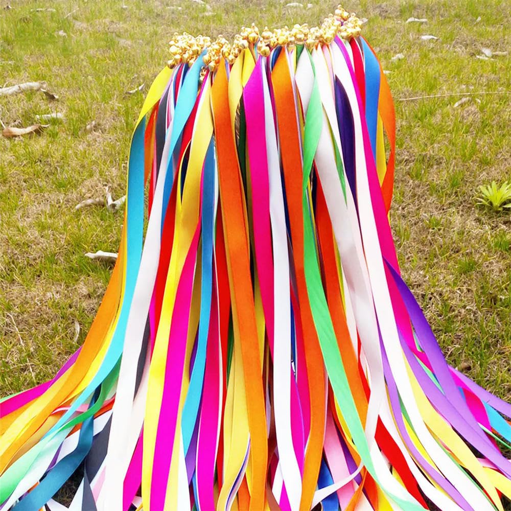 Baguettes de Mariage 100 pièces avec Cloches, Ruban de Soie, banderoles colorées, Baguettes de souhaits, bâton de fée, décoration de la Maison, Cadeaux de fête de Mariage