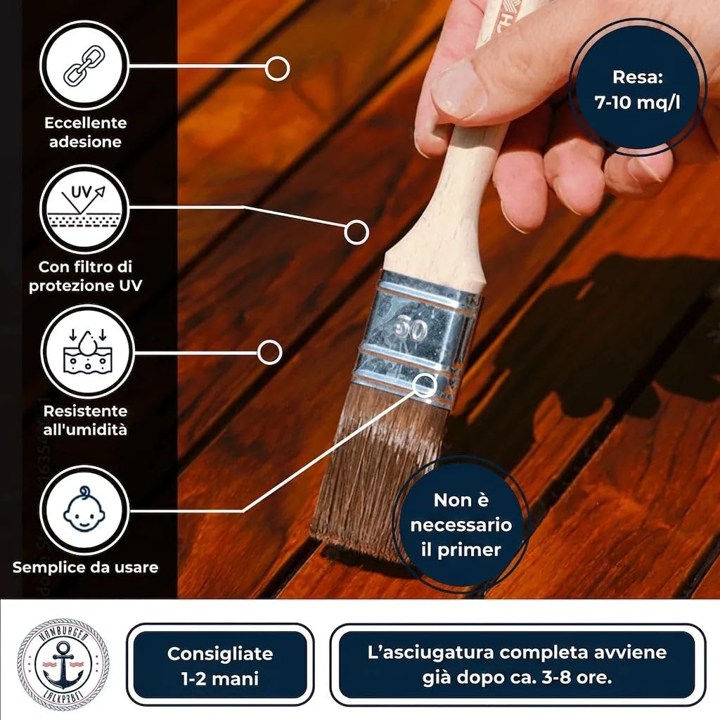 Impregnante per legno universale ESTERNO Incolore satinato & Interno trasparente particolarmente traspirante & resistente ai raggi UV (1 L) Hamburger Lack-Profi