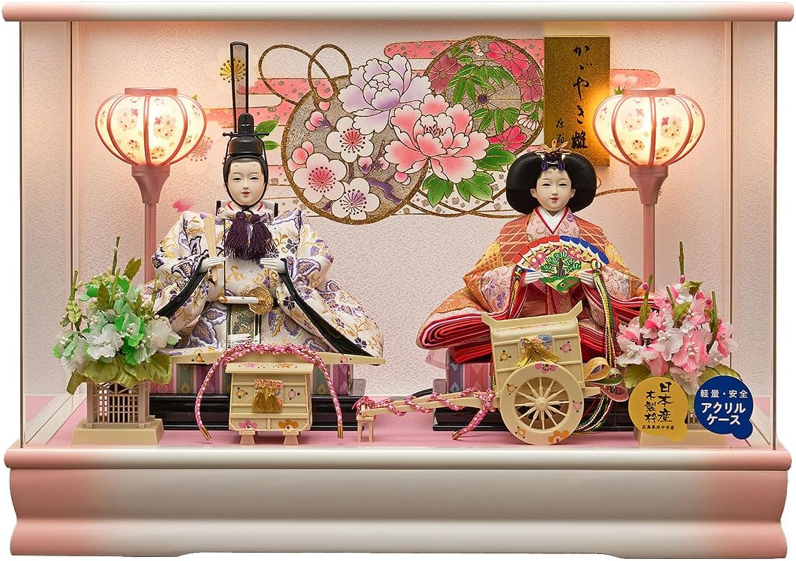 東京久月雛人形ガラスケース入り親王飾り・間口約63×奥行約29×高さ