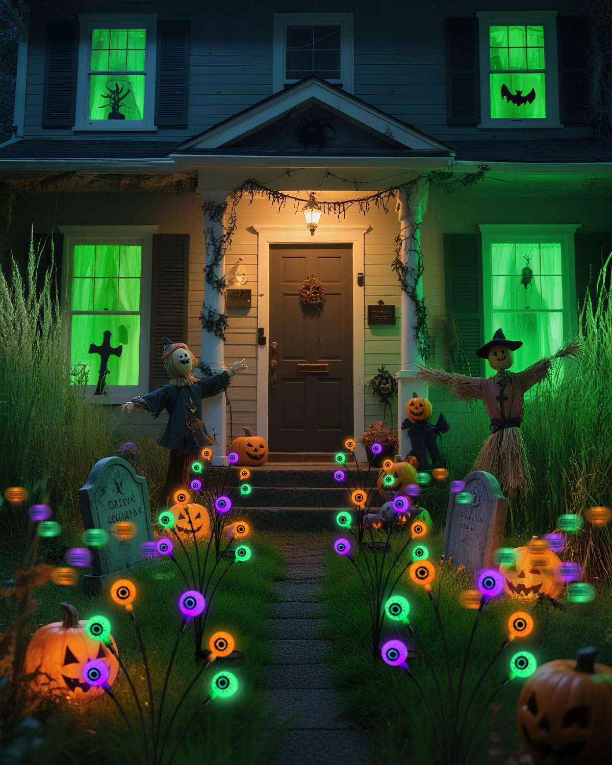 Solar Halloween Eyeball Lights Outdoor, 8Pack 48LED Purple Orange and Green Waterproof Eyeball Swaying Firefly Lights, Solar Halloween Pathway Light for Garden,Yard, Party, Halloween Decorations
