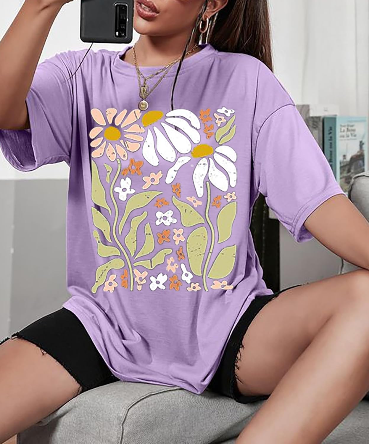 Wildflowers Shirt for Women Oversized Vintage Floral T Shirts Inspirational Graphic Tees Summer Casual Loose Beach Tops - Image 3