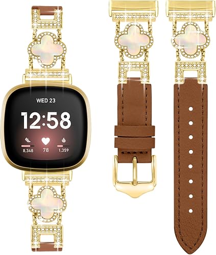 Shesyuki Leather Bands Compatible with Fitbit Versa 4/3 & Sense 2, Slim Thin Dre