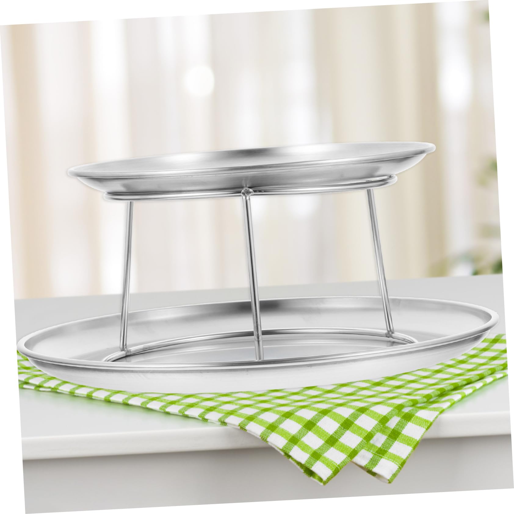INOOMP Set Vassoio Torta Doppio Strato in Acciaio Inossidabile Argento Riutilizzabile per Dessert e Snack per Feste e Uso Party