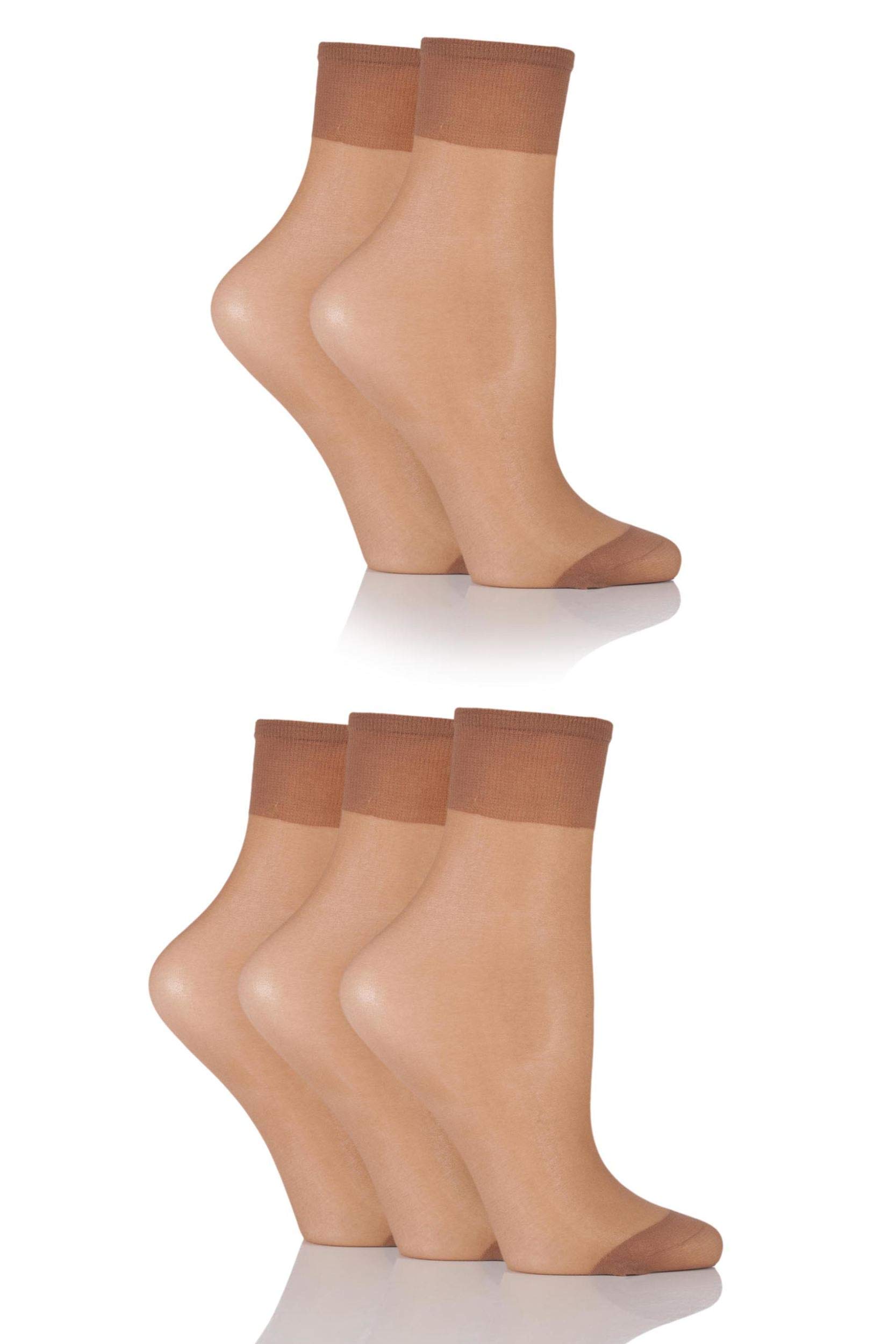 Sockshop Women's Hazelnut 5 Pair 15 Denier Ankle Highs 4-8