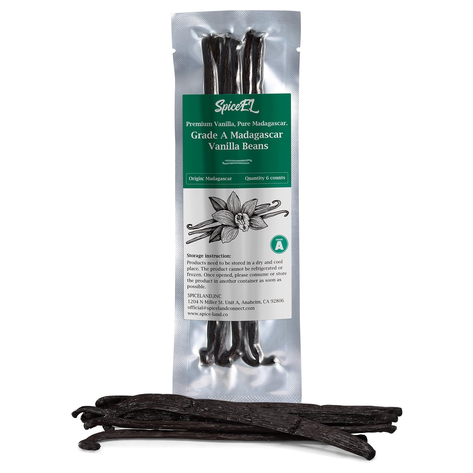 SPICEEL Madagascar Vanilla Beans Whole Grade A Vanilla Pods for Making Extract, Whole 5" - 7" Vanilla Beans for Baking, 6 CountsSPICEEL Madagascar Vanilla Beans Whole Grade A Van…