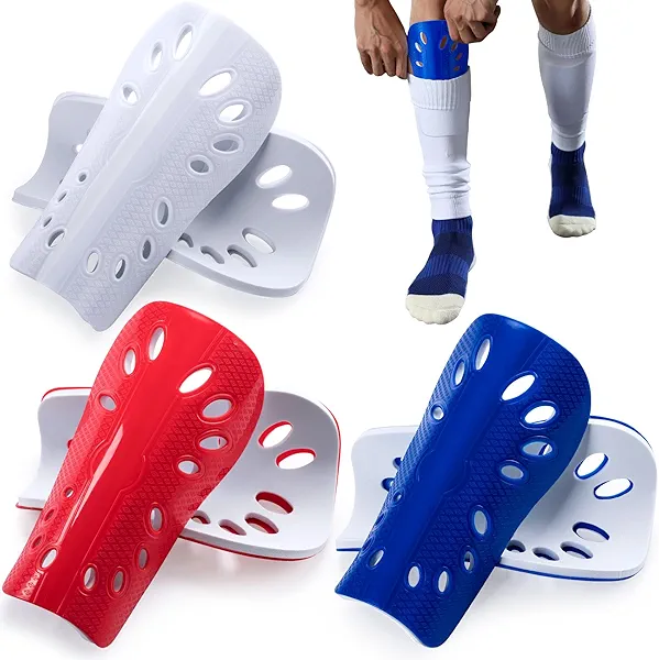 ANCIRS 3 Pairs Soccer Shin Guards, Breathable Shin Guard Sleeves for Football Games, EVA Cushion Calf Protective Gear for Young People- Red & White & Blue