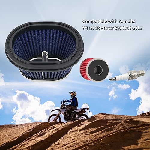 Miniatura 7 de Filtro de aire de motocicleta y filtro de aceite y bujía de repuesto para Yamaha YFM250R Raptor 250 2008-2013 2XJ-14451-00-00 5D3-13440-00-00