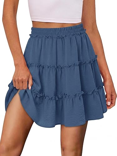 onlypuff Shorts for Women Casual Boho Skorts Ruffle Mini Skirts Running Tennis Butterfly Shorts High Waist Flowy Tennis Skorts Lake Blue M