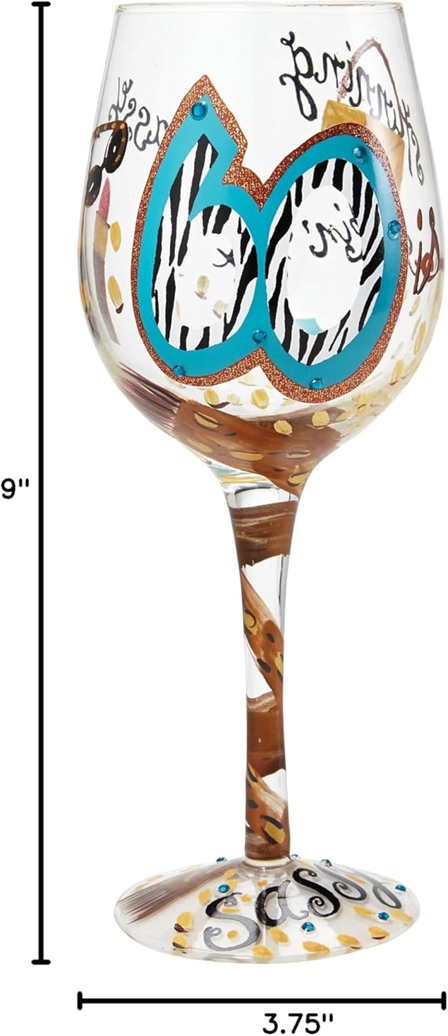 Designs by Lolita “60 and Sassy” Hand-painted Artisan Wine Glass, 15 oz.