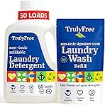 Natural Laundry Detergent for Sensitive Skin | Eco Friendly, Plant Based, Baby Clothes Safe | Clean & Easy Powder to Liquid, 1 Pack Detergent + 1 Refillable Jug | Signature Scent, 50 Loads