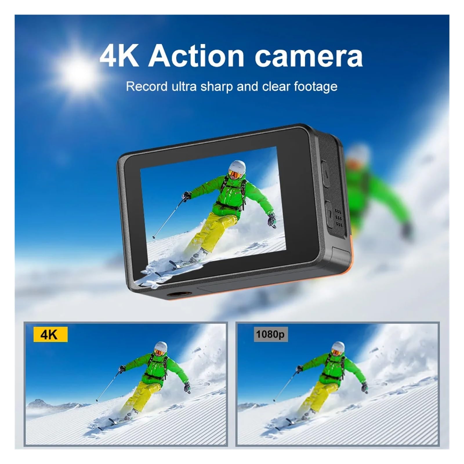 Macchina fotografica di azione 4K Ultra HD Doppio schermo 2.0 WiFi 170D 16MP Subacquea 30M Casco impermeabile Cam Camera sportiva