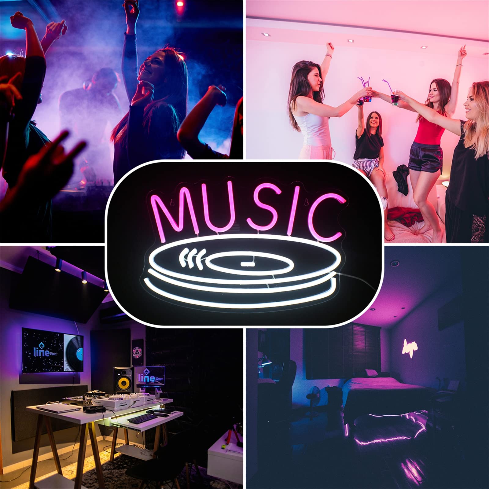 Luz neón Registro música Letrero neón con Registro música led Letrero música Estudio hogar Bar Musical DJ señal neón Tienda Discos música Fiesta Musical decoración Concierto Muestra música