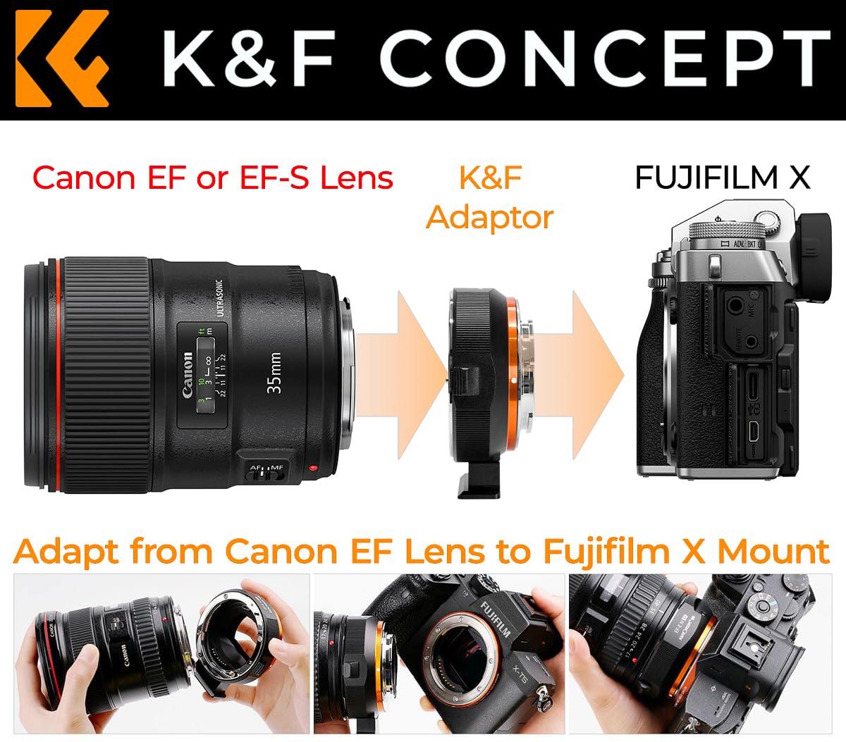 K&F Bague d'adaptation Auto Focus EF/EF kompatibel mit S to Fx