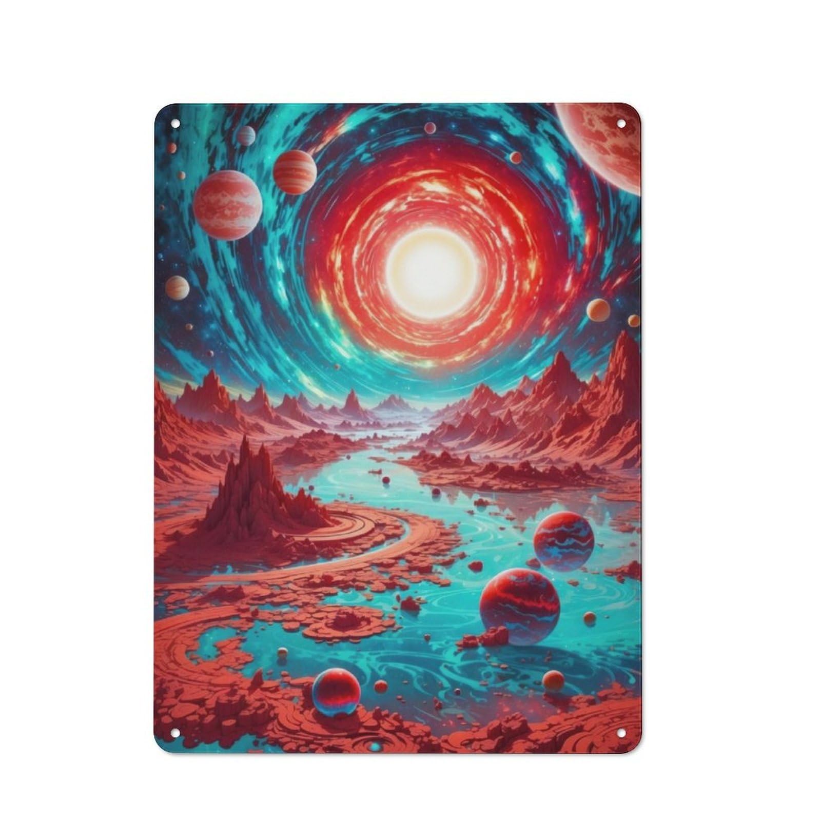 Junmoney Neon Alien World Rustic Metal Sign 40X30cm Featuring For Hallway Wall, For Collectors Decorating Hallways And Entrance Areas
