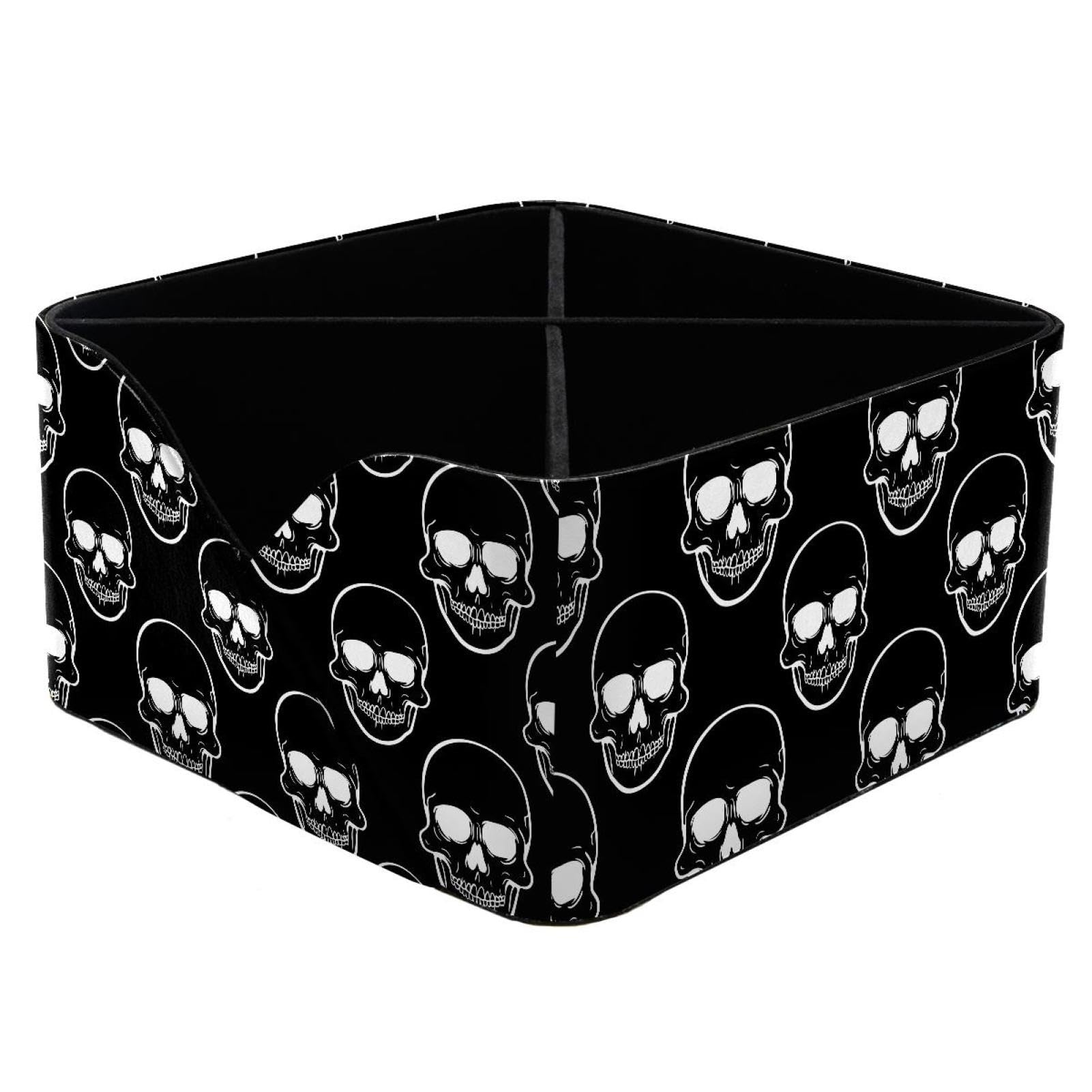 KengjuTesu Human Skull Pattern Desktop Organizer Pen Holder, Rectangular Pencil Cup for Office, Study and Makeup Stations