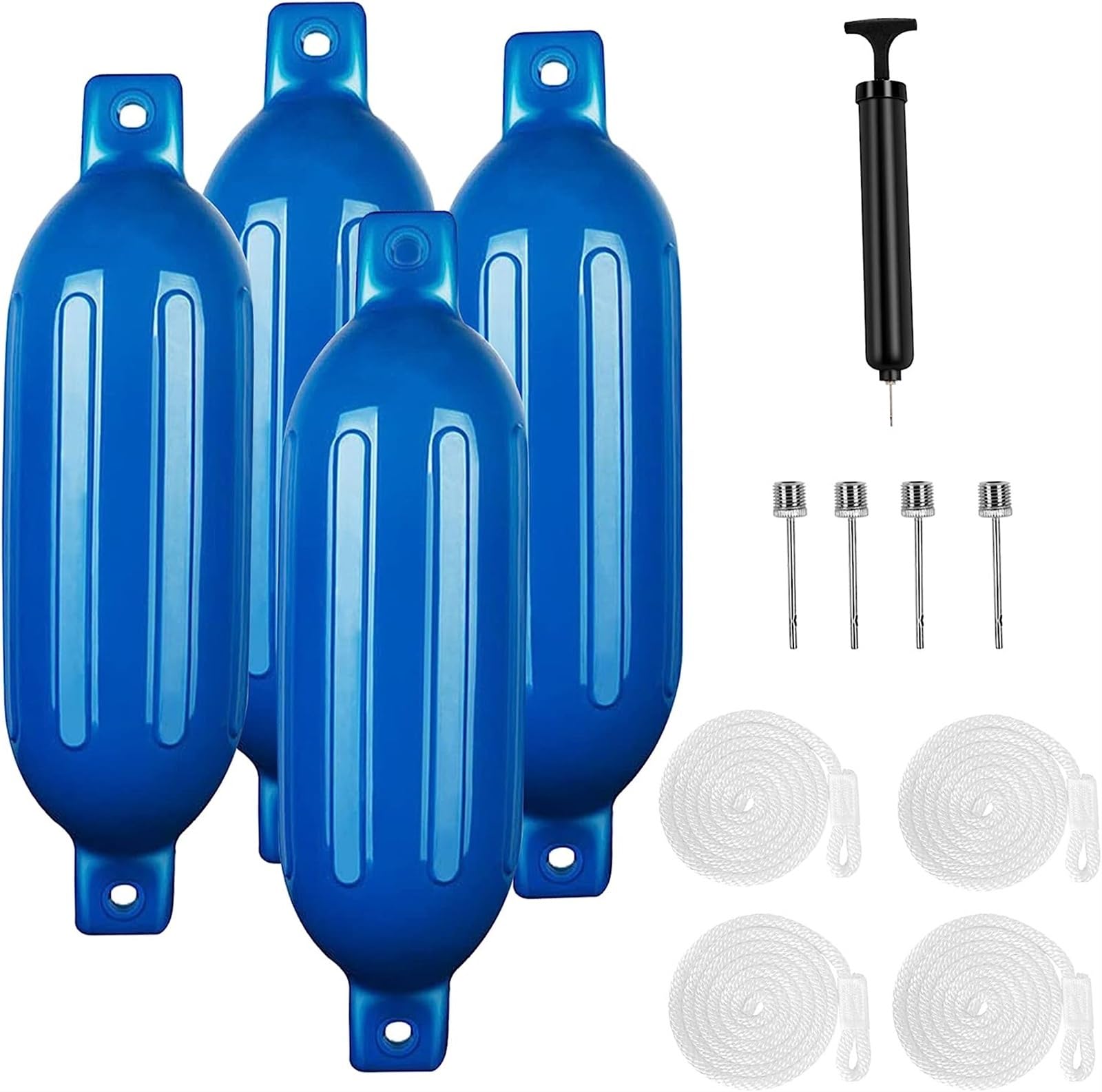 THE WHITE SHOP6.5×23Inch Inflatable Double Eye 4 Pack Boat Buoys Bumpers Marine Fenders with Ropes and Inflator for Pontoon (Color : 6.5 * 23)