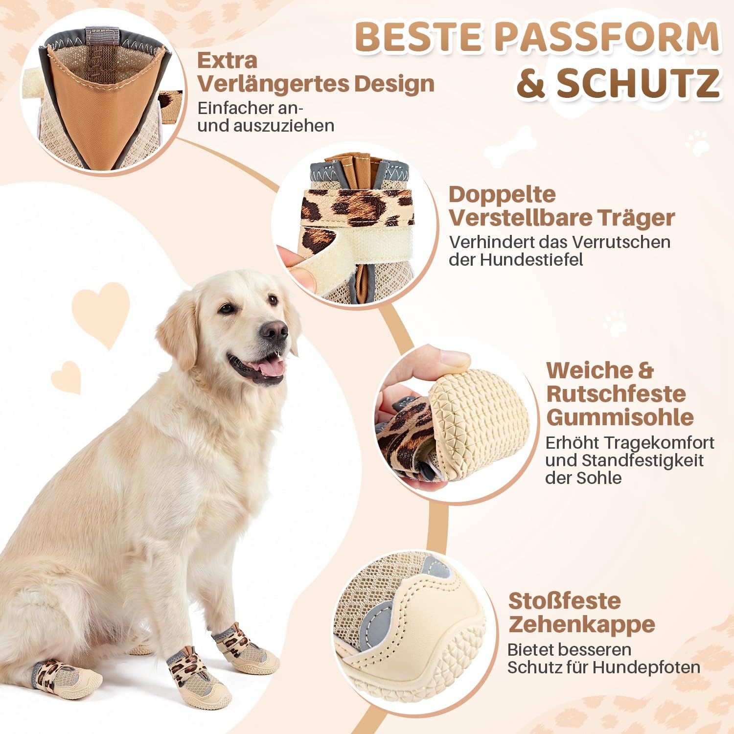 SlowTon Atmungsaktive Hundeschuhe für große, mittlere und kleine Hunde, reflektierende Hundestiefel mit doppelten Riemen und weicher Gummisohle, rutschfeste Pfotenschutzschuhe für Sommer