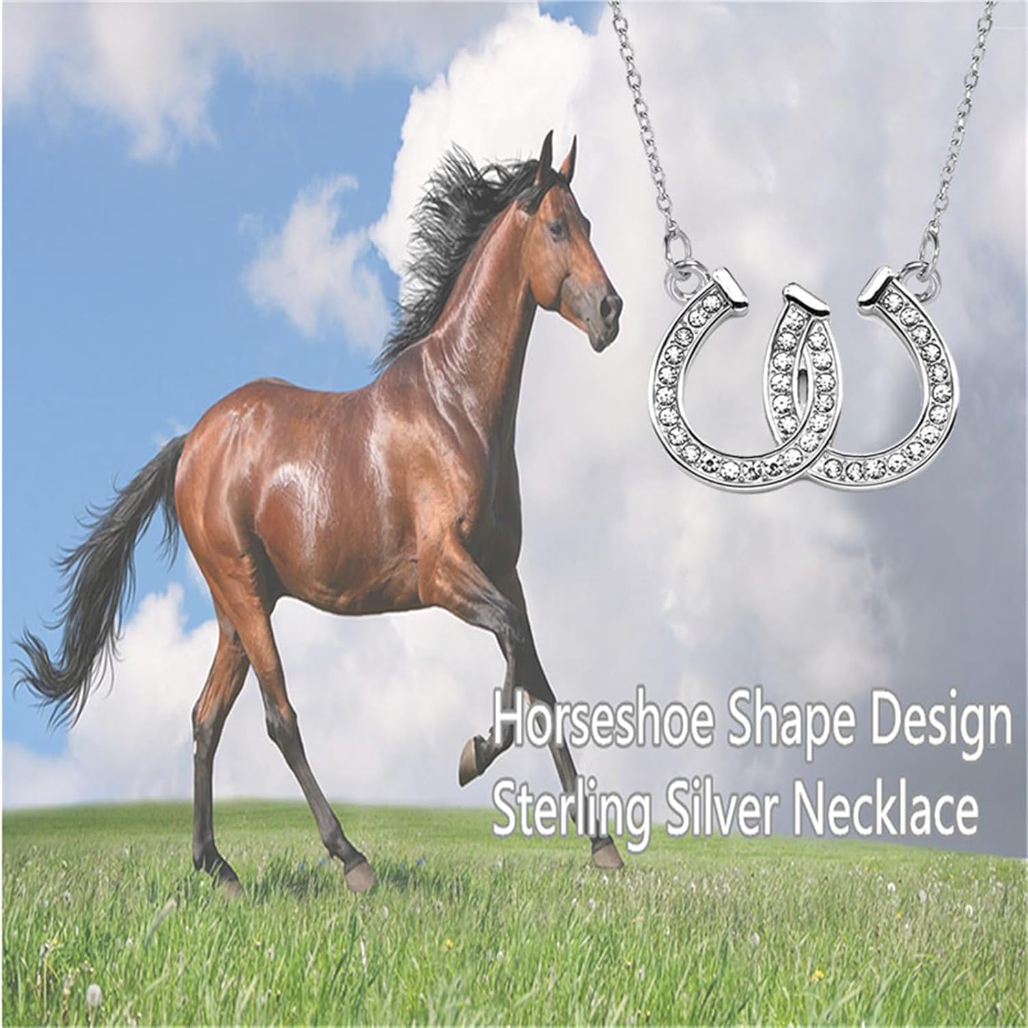馬のデザインネックレスとイヤリングセット 馬蹄 モチーフ 3WAY 3通り 使える 1粒 ダイヤモンド ネックレス