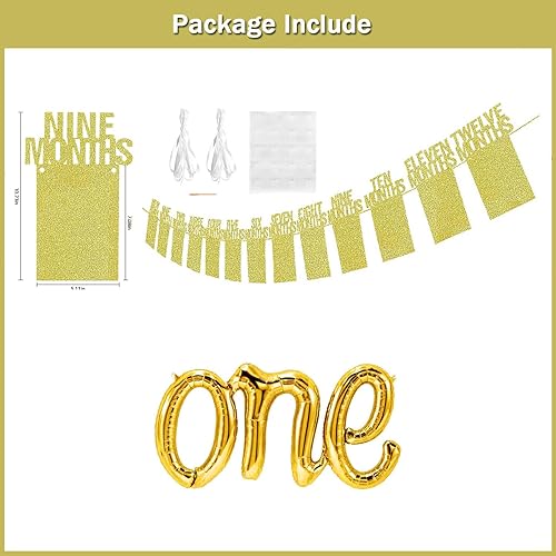 Miniatura 3 de Decoraciones de primer cumpleaños, pancarta de fotos de bebé, globo dorado de una letra para el primer cumpleaños, suministros de fiesta de