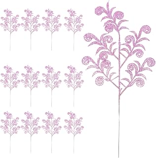 EXCEART 14 Pcs Christmas Tree Picks Glitter Curly Christmas Spray Artificial Leaf Stem Christmas Flower Twig Branch for Christmas Tree Wreath Holiday Party Decor Lavender