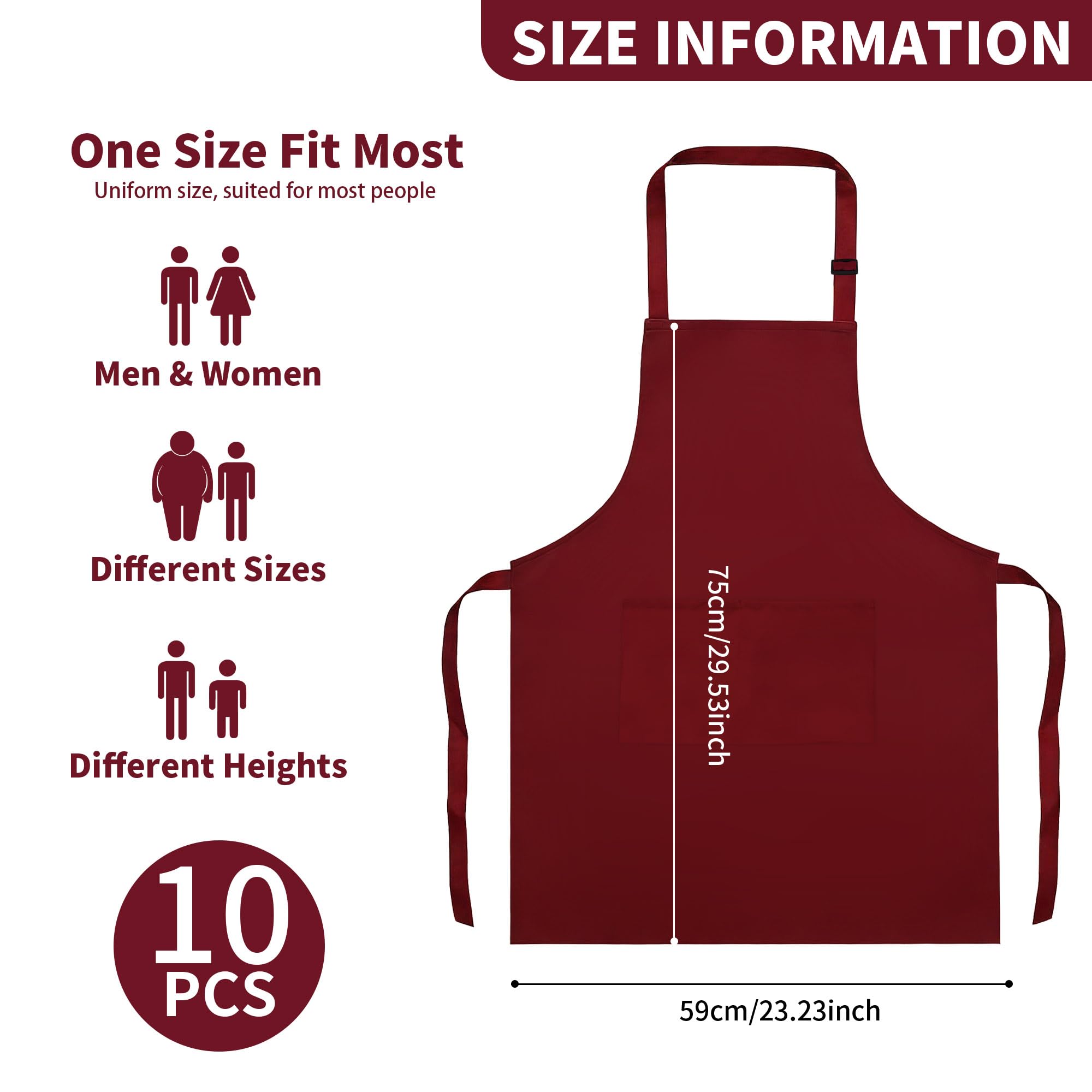 Confezione da 10 grembiuli da cuoco regolabili, unisex, con 2 tasche, per catering, ristorante, cucina