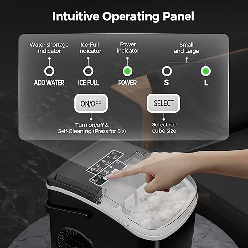 Miniatura 4 de Crzoe - Máquina de hielo con asa para encimera, 26 libras24 horas, 9 cubitos listos en 6 minutos, función de autolimpieza, con cuchara de hielo y