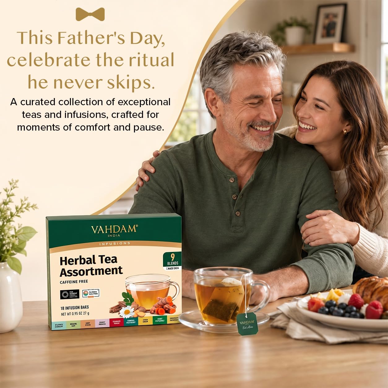 VAHDAM Fathers Day Gift for Dad | Assorted Herbal Tea Sampler Gift Set (18 Tea Bags, 9 Flavors) Caffeine-Free, Non-GMO | Individually Enveloped | Fathers Day Tea Gifts for Men & Husband thumbnail
