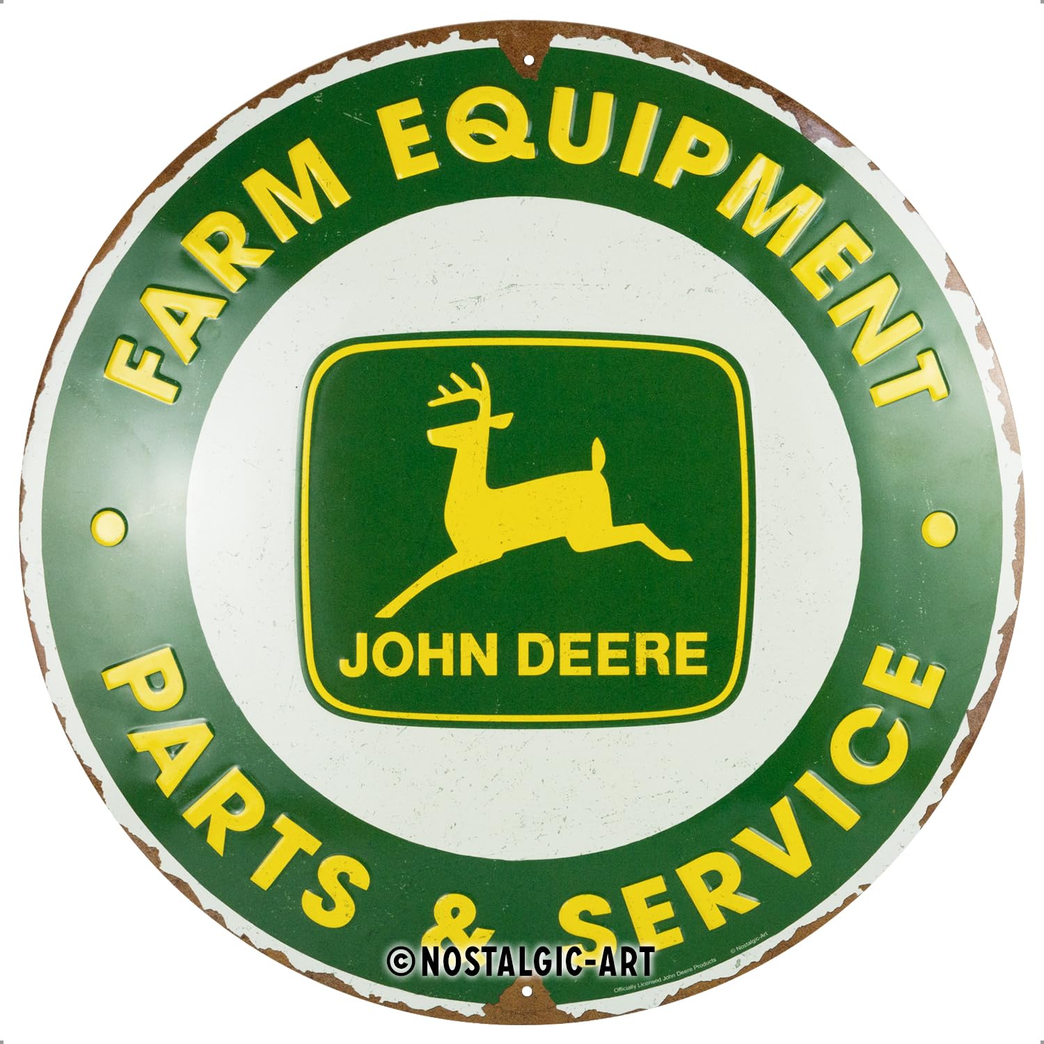 Nostalgic-Art Vintage Design Retro Tin Sign, Ø 35 Cm, John Deere – Parts & Service – Gift Idea For Tractor Fans, Official License Product (Olp), Made Of Metal,