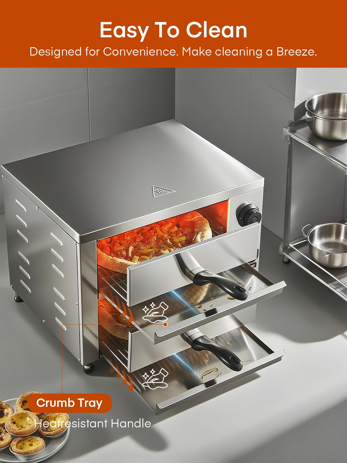 Professional Doppel Pizzaofen 3000W, 12 Zoll Kommerzieller Pizzabackofen Elektrisch Edelstahl mit 15-Minuten-Timer 350℃ für Pizza, Brot und Backwaren
