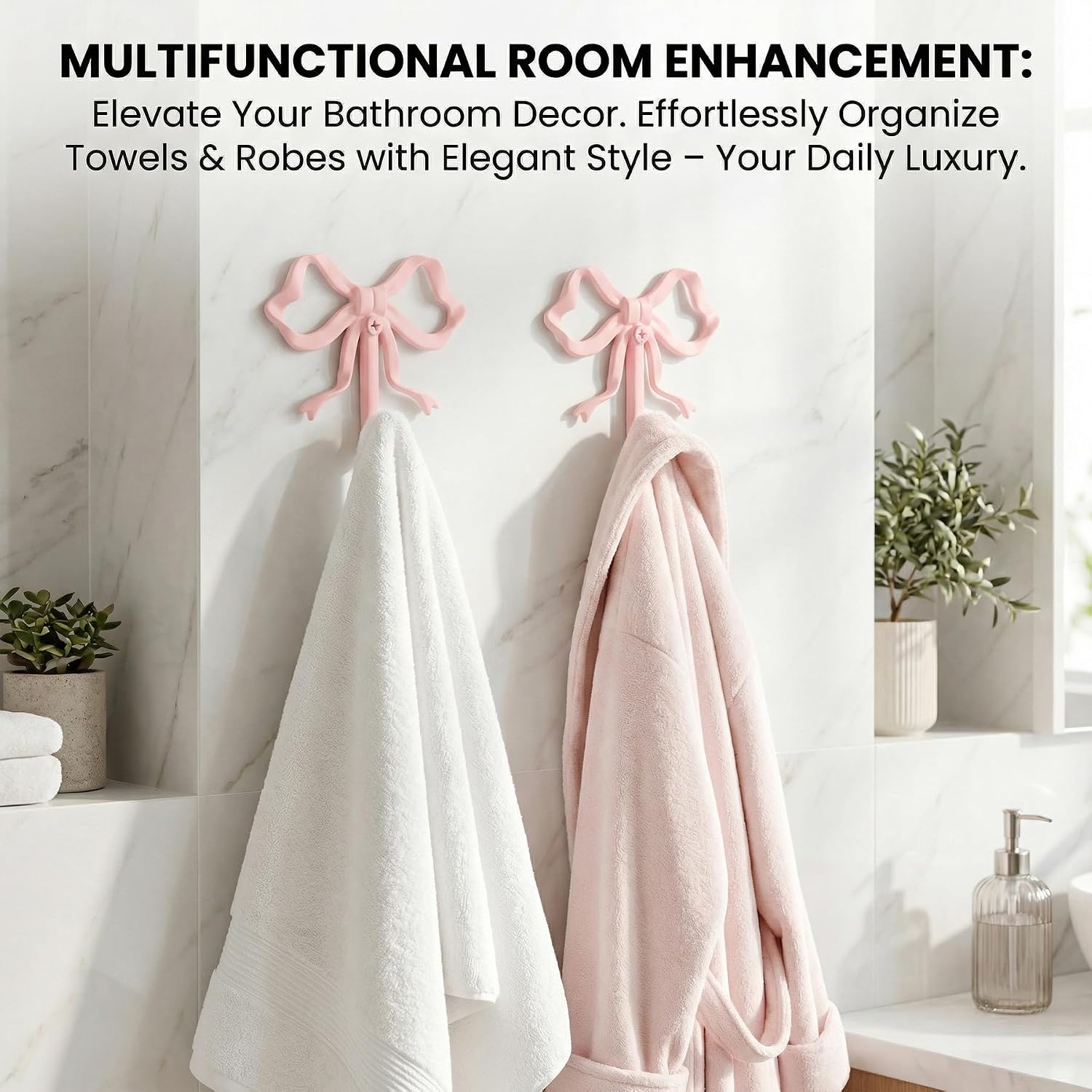 2Pack Pink Bow Hanger - Bow Hooks for Wall Pink, Aesthetic Coquette Room Decor, Cute Decorative Wall Hooks for Hanging, Knot Door Hanger for Hanging Hats Towels Coats, Bathroom Living Room Home Decor