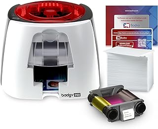 Badgy200 Color Plastic ID Card Printer (B22U0000RS) & Complete Supplies Package with badgeDesigner ID Software