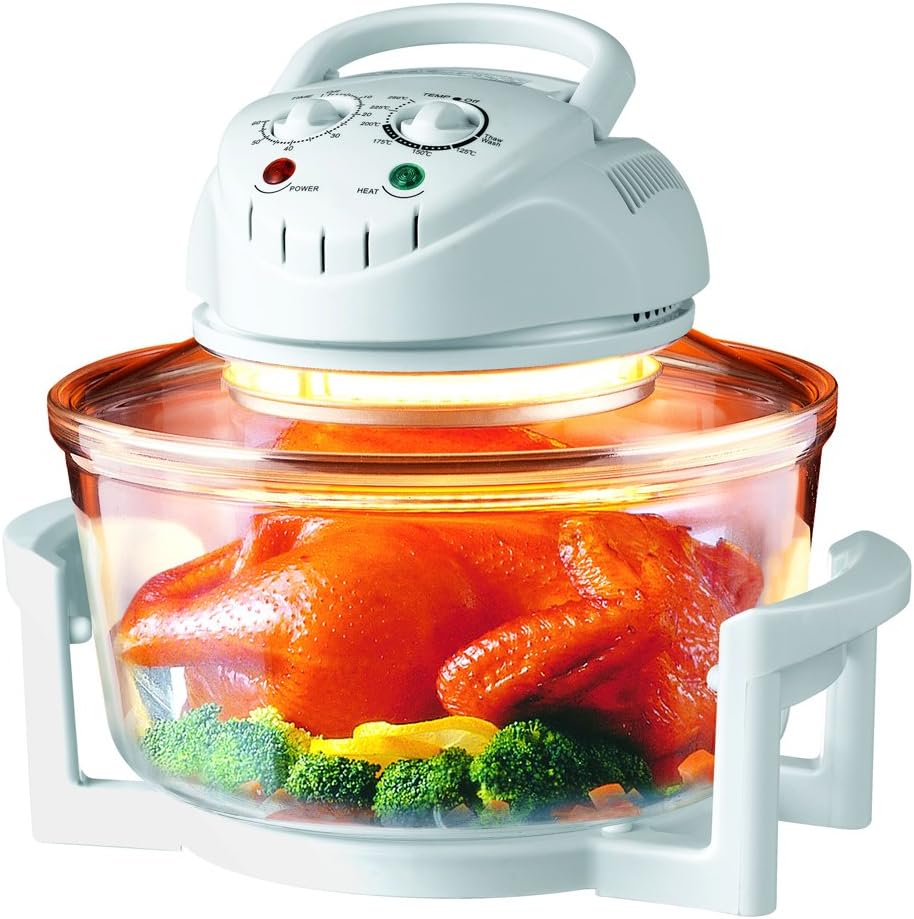 Hometech HT-A11 12 Quart 1200W Halogen Infrared Tabletop Convection Countertop Cooking Toaster Oven with 5 Quart Extender Ring(to 17 Quart),Lid Holder, Frying Pan, Tongs, Dual Rack,White