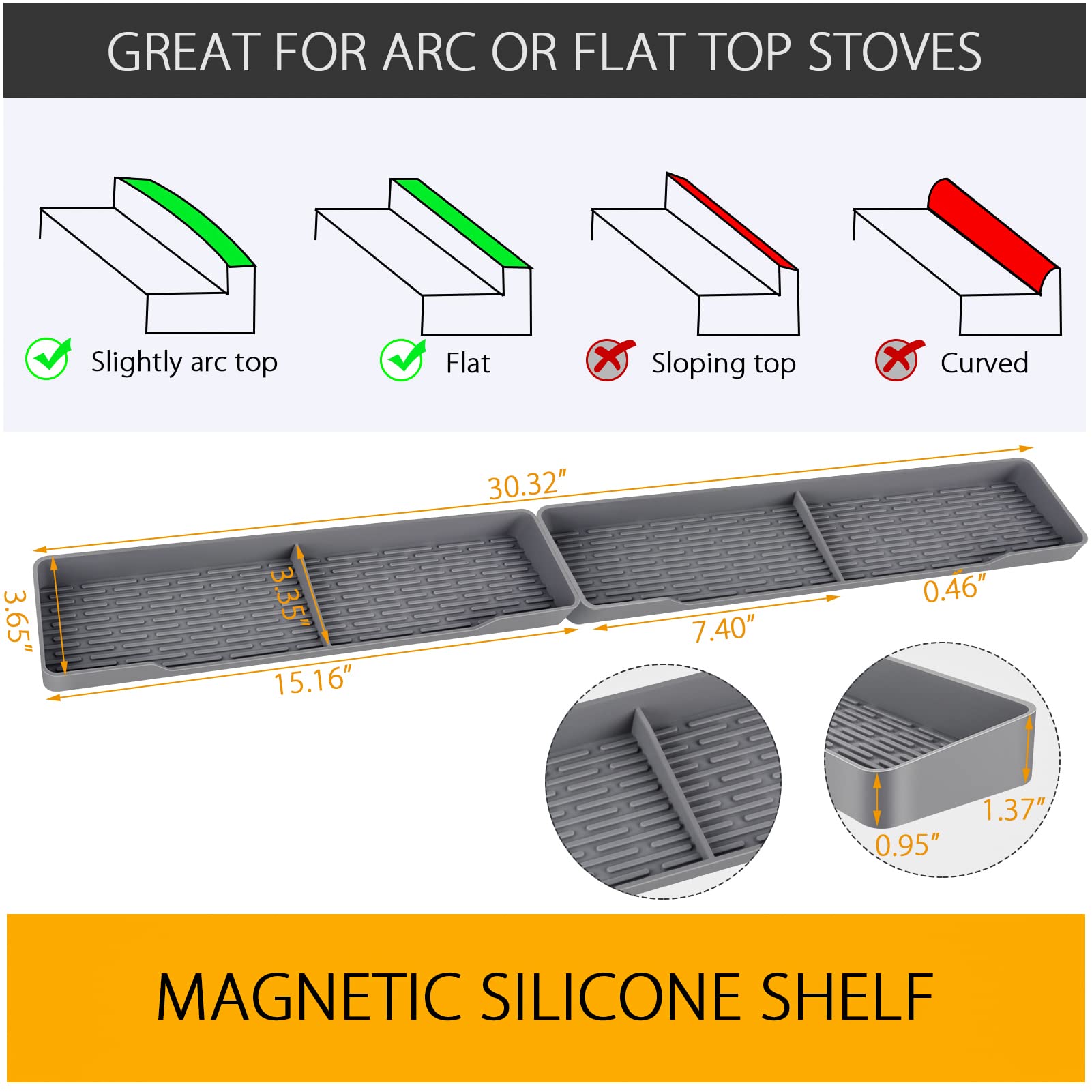 Magnetisches Herdregal Aus Silikon – 76,2 Cm Länge, Mit Trennwänden & Rand – Gewürzregal Für über Dem Herd, Platzsparend & Hitzebeständig
