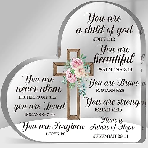 Regalos religiosos con las Escrituras, regalo cristiano de acrílico en forma de corazón, versículos bíblicos, decoración inspiradora para ella,