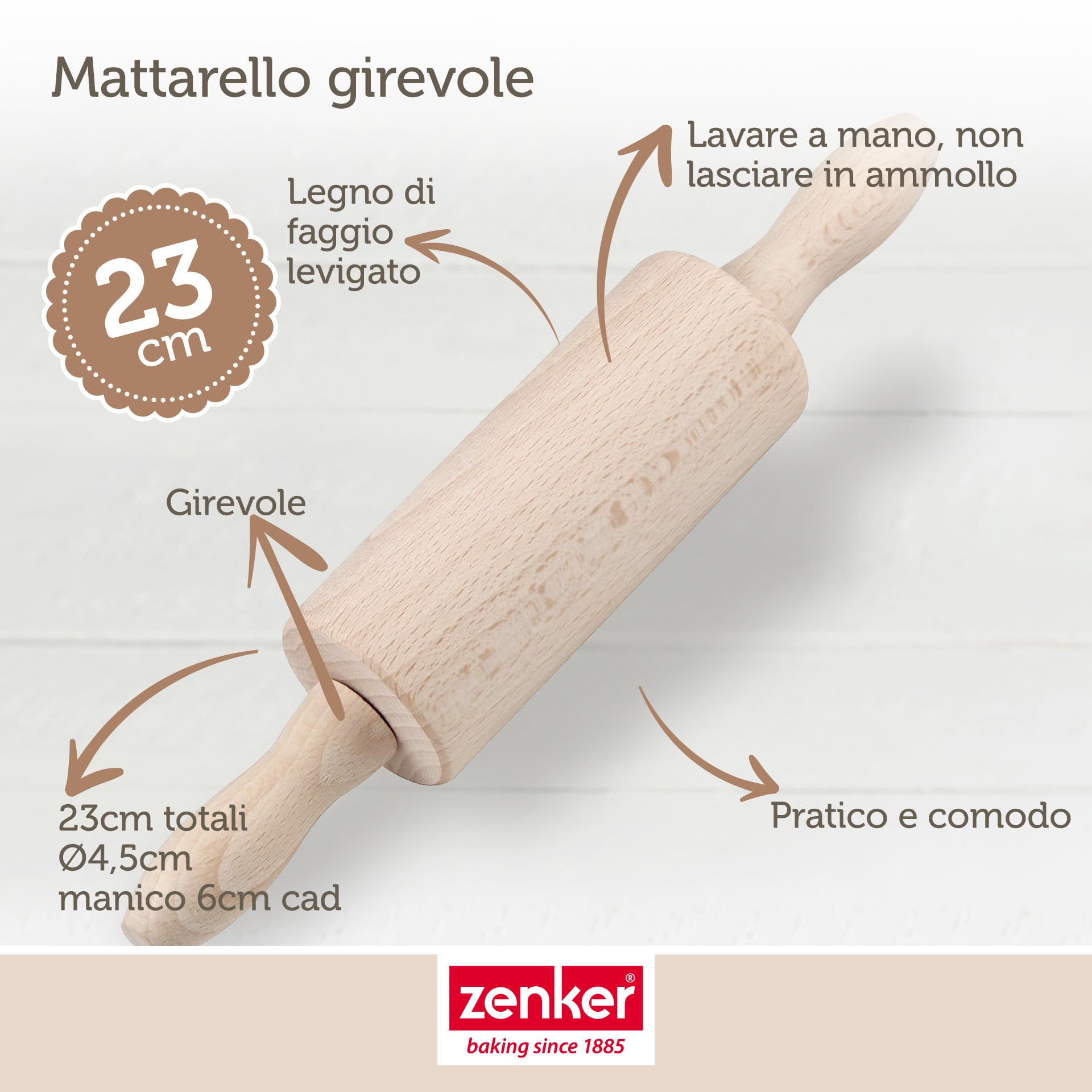 Zenker Mini wałek do ciasta – Optymalnej jakości wałek do pieczenia z drewna bukowego, 230 x 45 x 45 mm,optymalny dla miłośników pieczenia, drewno