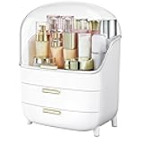 Vtopmart 3-Tier Skincare Makeup Organizer with Drawers and Lid for Vanity and Bathroom Countertop, Large Cosmetic Storage Box Case for Dresser, with Non-Slip Base