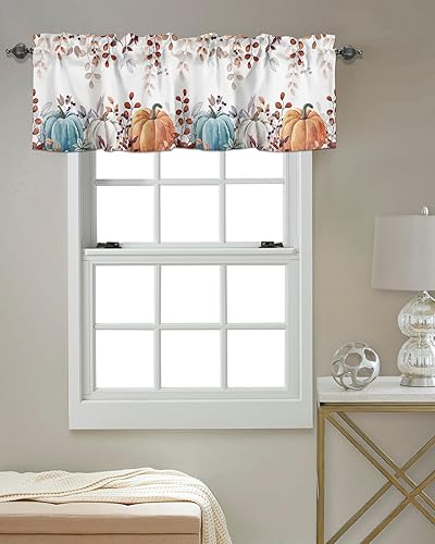Miniatura 4 de Cortinas de cocina de Acción de Gracias, cenefas para ventanas, acuarela, calabazas de otoño, hojas de eucalipto, bolsillo para barra, tratamiento