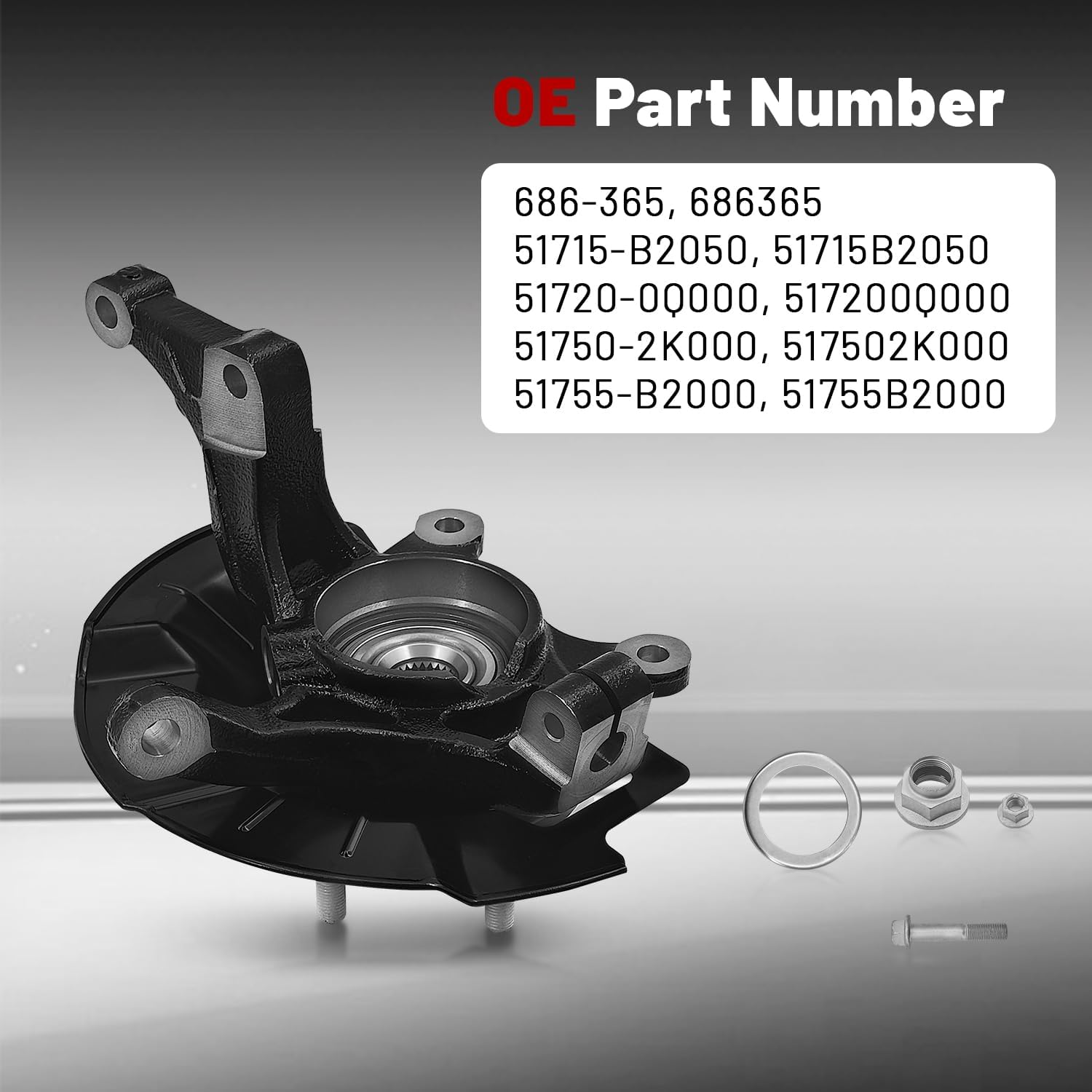 686-365 Front Left Steering Knuckle Assembly Compatible with Kia Soul 1.6L 2.0L 2014-2016, Driver Side Spindle Knuckle w/Wheel Bearing Hub, 51716-B2050 51720-0Q000 51750-2K000 51755-B2000