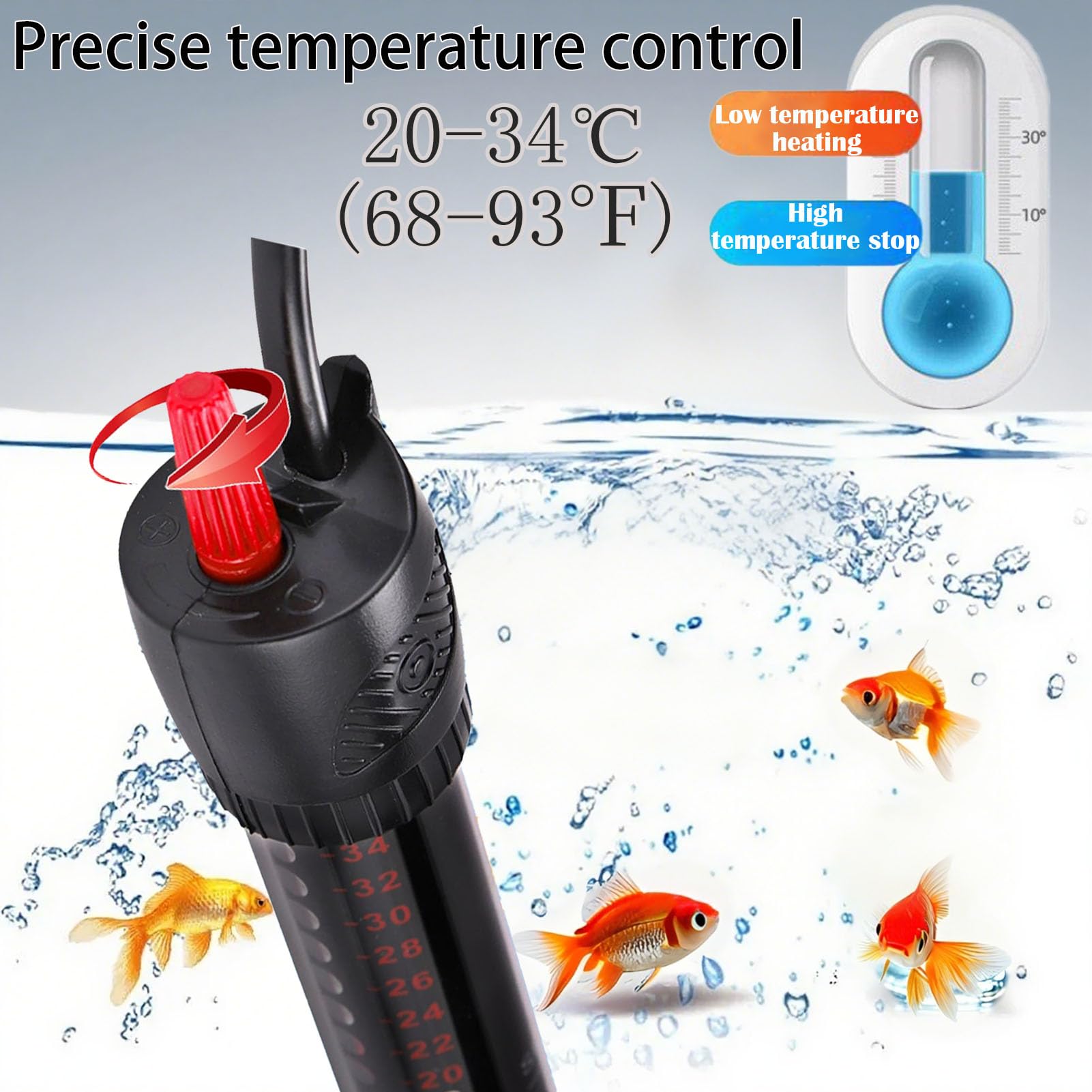 Ruikdly Grzejnik do akwarium, 200 l, 200 W, pręt grzejny do akwarium, regulowany grzejnik do akwarium z przyssawkami, wodoszczelny termostat, pręt grzejny do basenów z rybami i akwarium (220-240 V)