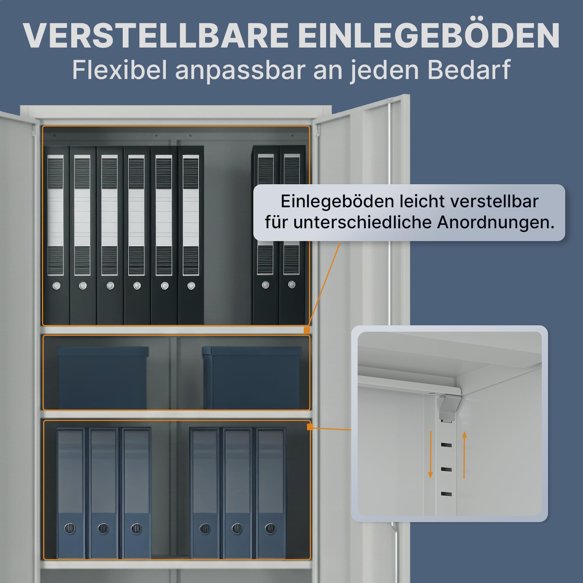 Aktenschrank – Abschließbarer Stahl-Aktenschrank – Büroschrank, Allzweckschrank mit höhenverstellbaren Böden – Robuster Metallschrank, Aufbewahrungsschrank für Büro, Werkstatt, Lager (Grau)