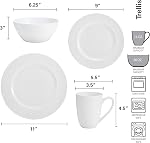 Mikasa Trellis Chine désossée 16 Ensemble de vaisselle, service pour 4, blanc