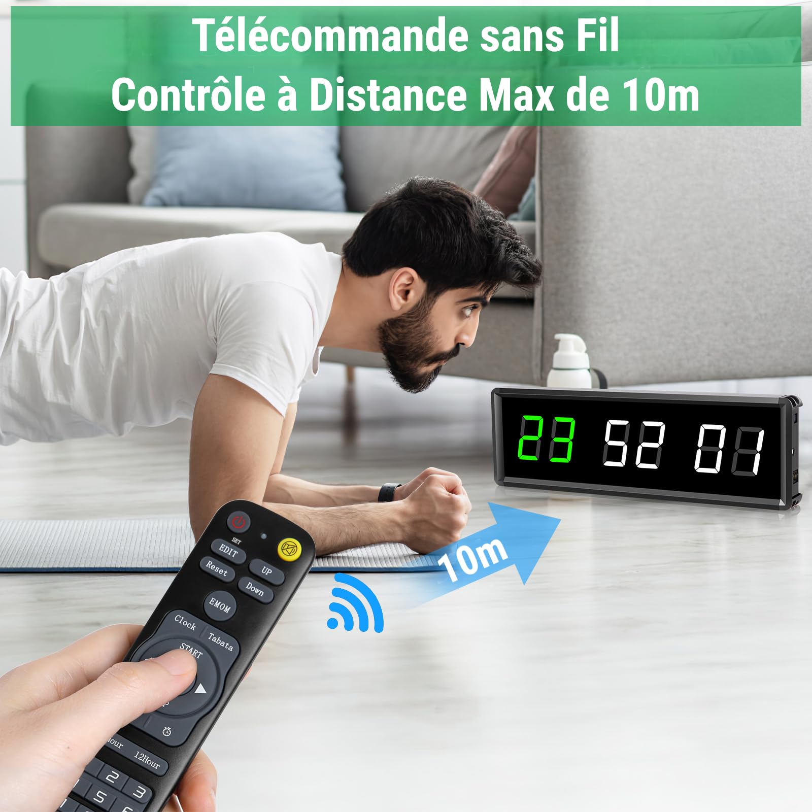 Timer Sport Minuteur Fitness Mural avec Télécommande Horloge pour Boxe Tabata EMOM MMA Gym (39.3x11.5cm)