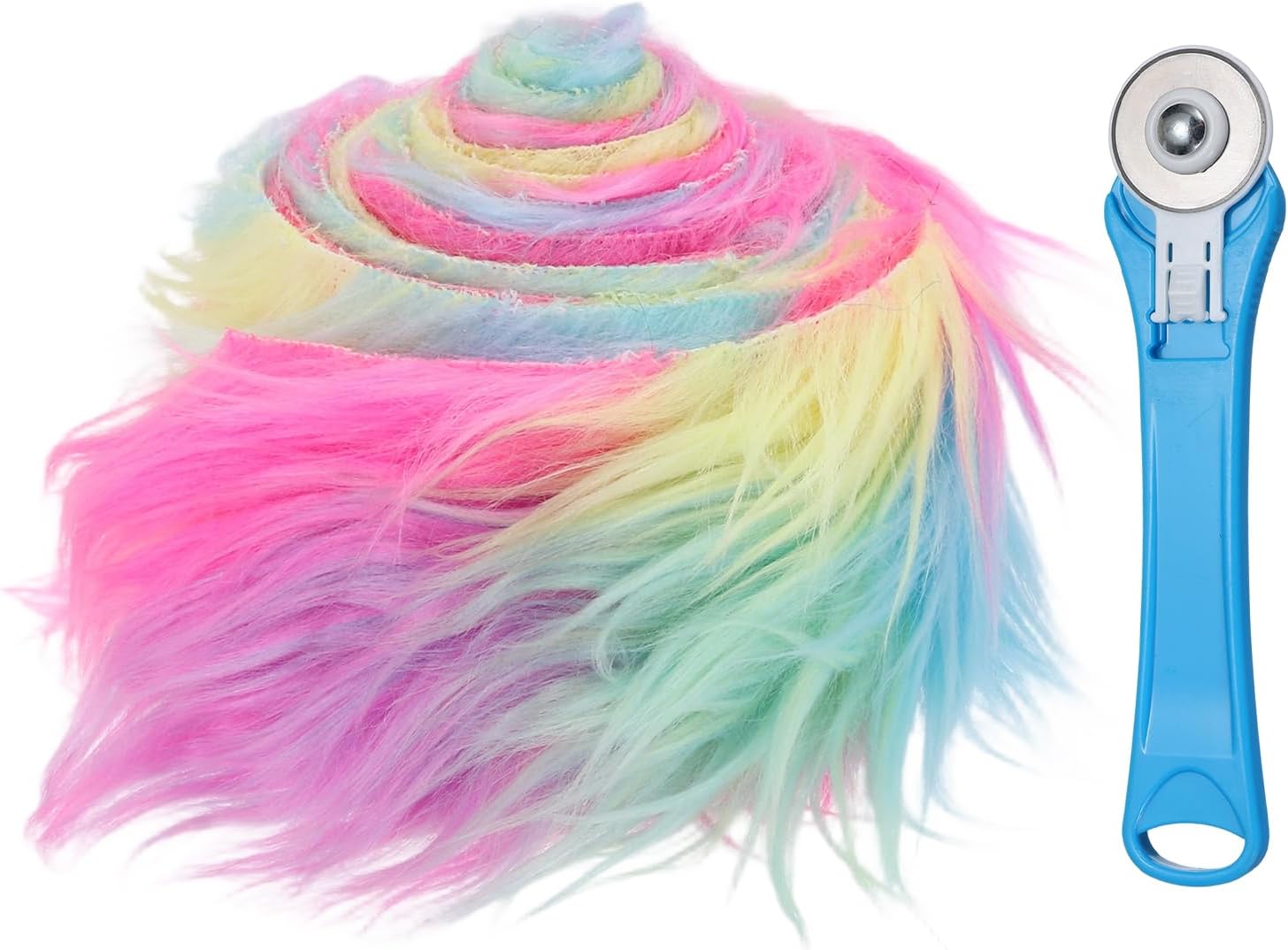 MECCANIXITY Light Gray Faux Fur, 59'' x 2'' Shaggy Plush Fake Fur Fabric Fluffy Fuzzy Fabric Strips with Rotary Cutter for DIY Crafts, Cosplay Costume Cushions Rugs Party Decor