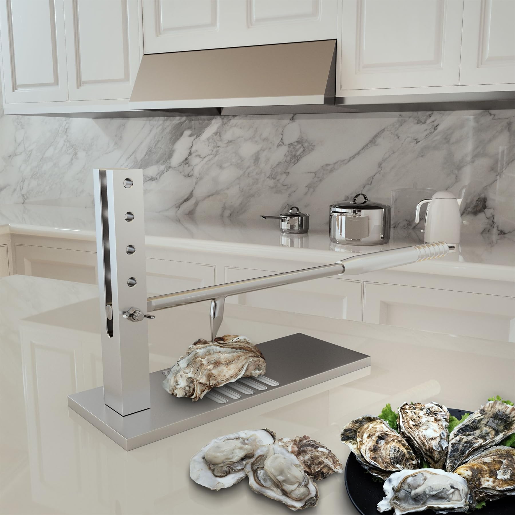Outil d'écaillage d'huîtres premium en inox avec socle réglable