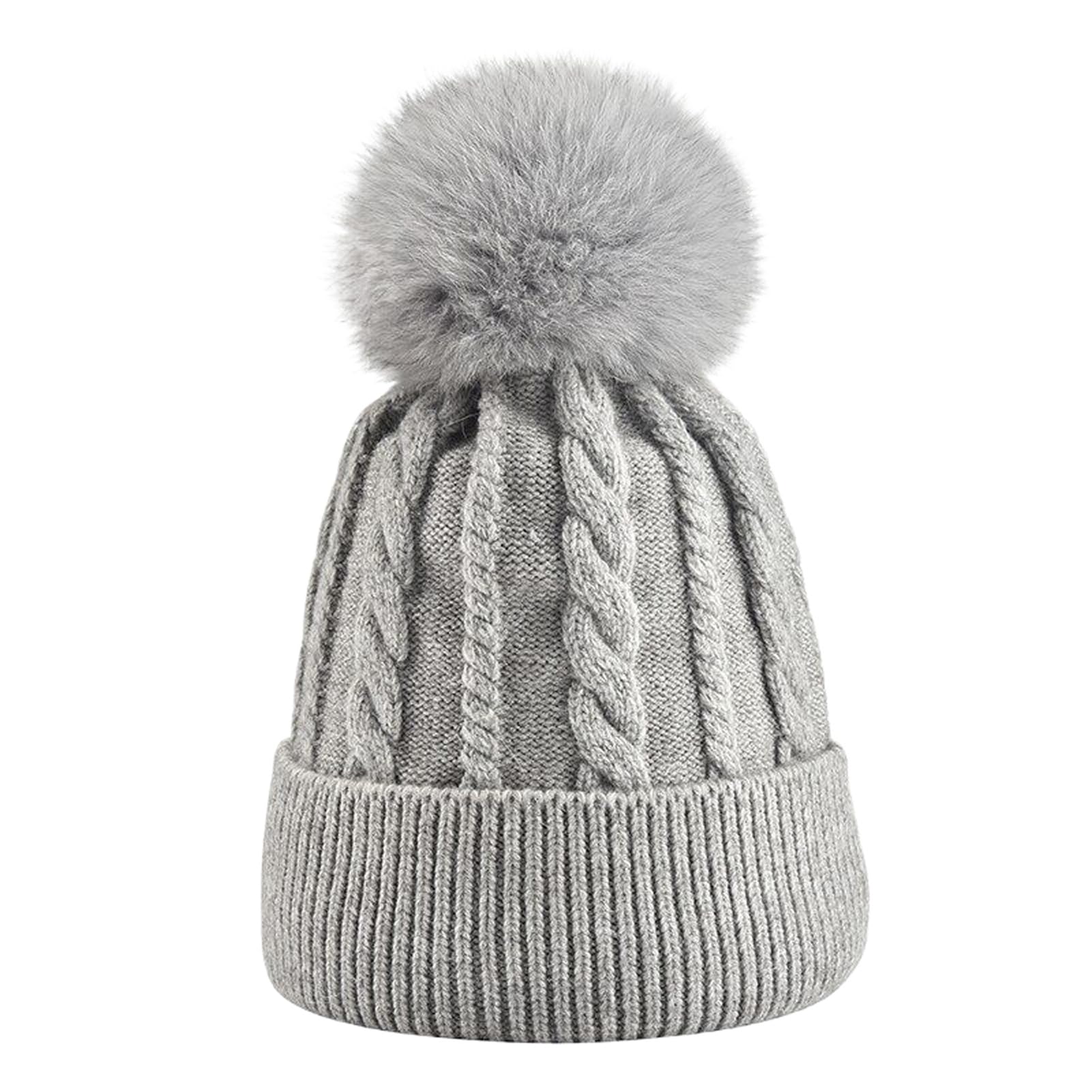 Gorro de Invierno Grueso y cálido para Mujer, Gorros de Punto de Lana elástica Suave con Pompones, Gorros para Mujer (Gris Claro 9, Talla única)