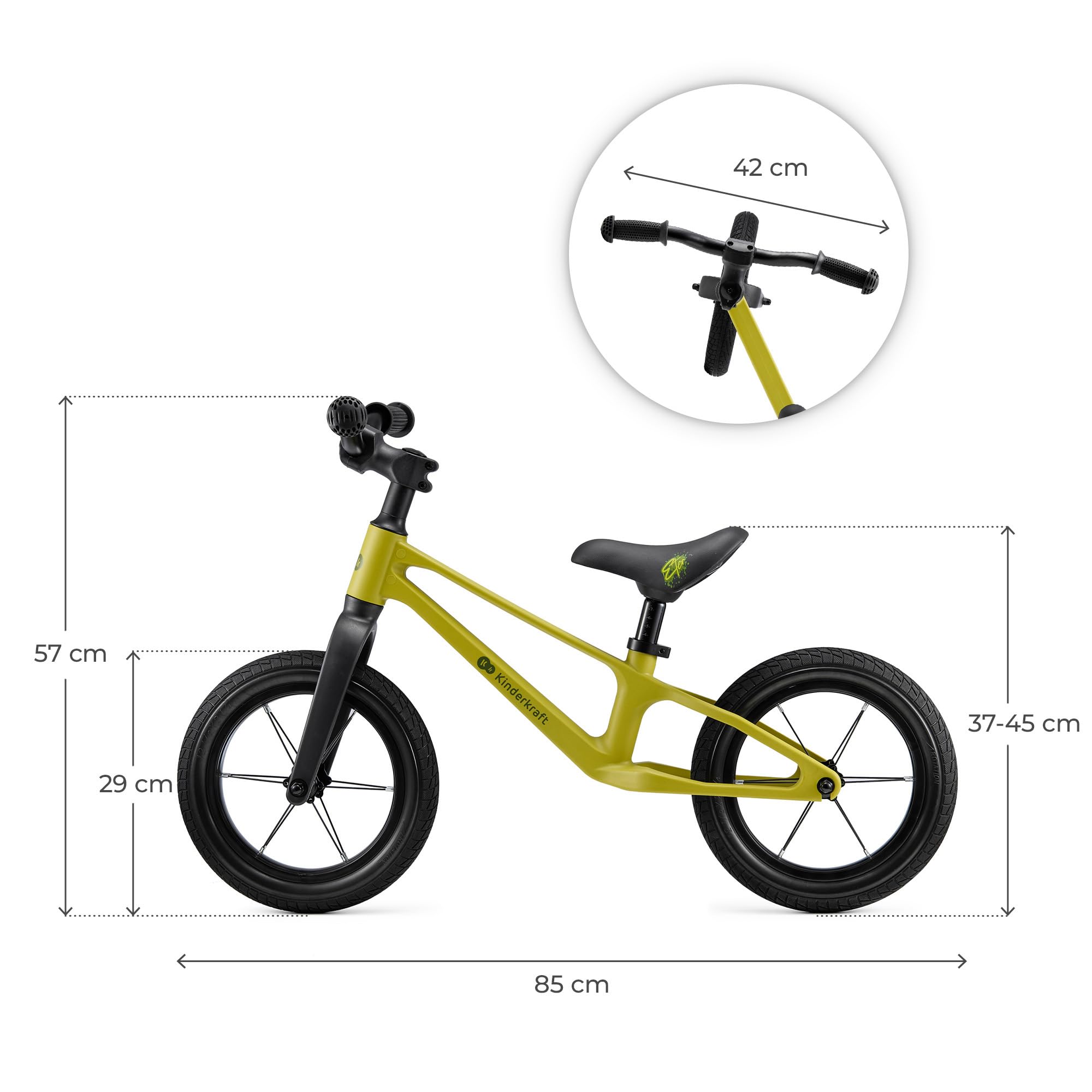 Kinderkraft ETER Laufrad bis 35 kg, Licht Lauflernrad, Kinder fahrader, 12 Zoll Räder, Nylonrahmen, Höhenverstellbar Sattel, Begrenzter Lenkeinschlag, Gummigriffe, sportliches Design